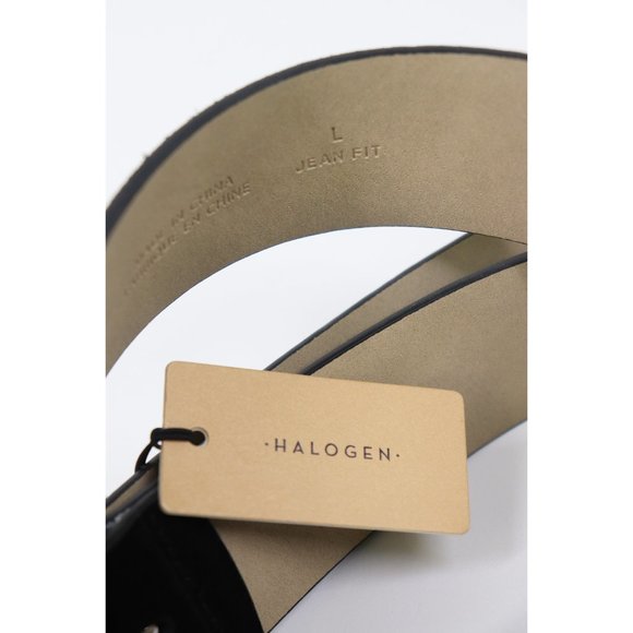 NWT Halogen Oval Buckle Leather Belt Soft Suede Adjustable Black Silver Large - Picture 4 of 7